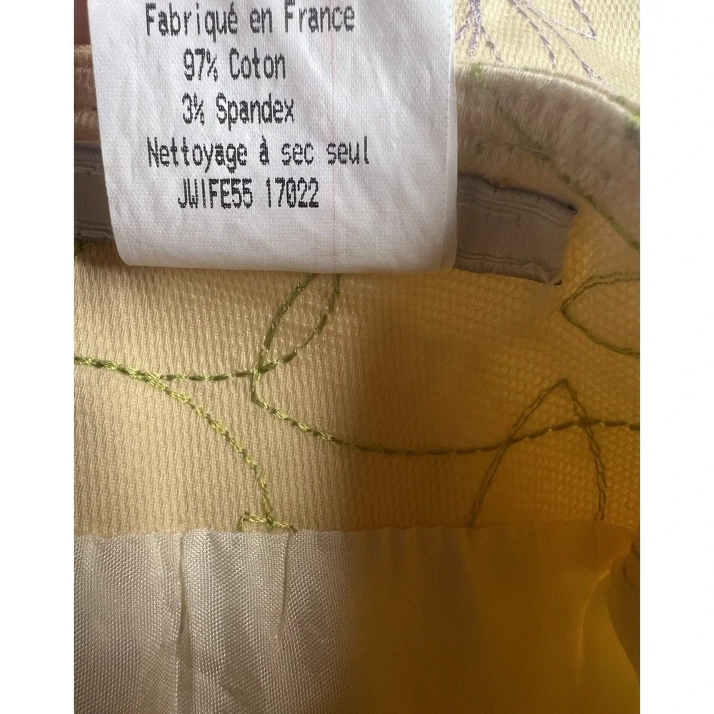 Vtg 90s Vertigo Paris Yellow Pencil Skirt Made In France 8 Embroidered Floral